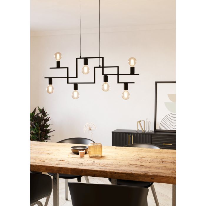 Eglo Fembard 43365 Κρεμαστό Φωτιστικό Ράγα για 7 Λαμπτήρες E27 Μαύρο 100.5x110x110εκ.
