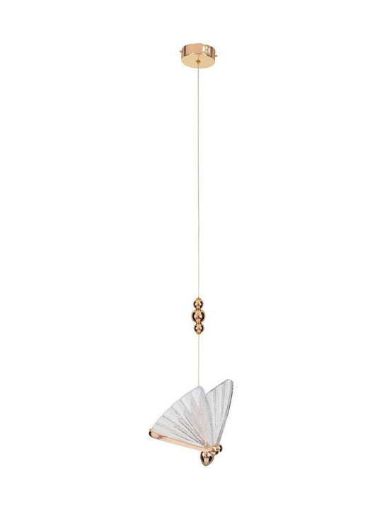 GloboStar® BUTTERFLY 01650 Μοντέρνο Κρεμαστό Φωτιστικό Φιγούρα CREE LED 10W 800lm 360° AC 85-265V IP20 Θερμό Λευκό 2700K Διάφανο Γυαλί με Ροζ Χρυσό Μέταλλο - Μ20 x Π17 x Y24cm 