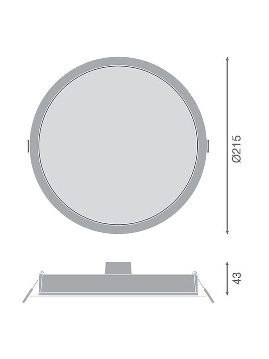Ledvance Dowlight Στρογγυλό Χωνευτό LED Panel 24W 2400LM με 215MM  Φυσικό Λευκό Φως 4000K 4058075703223  - second view