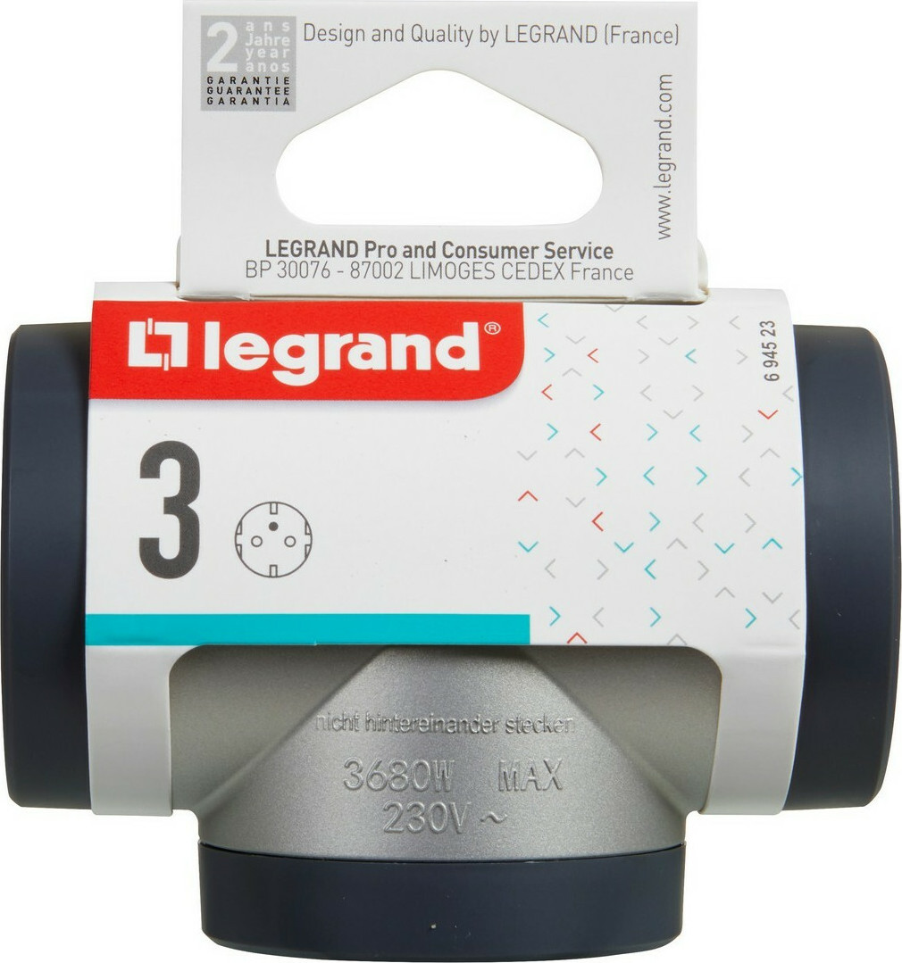 Πολύπριζο Ταφ Legrand 3 Θέσεων Silver/Dark Grey 694523