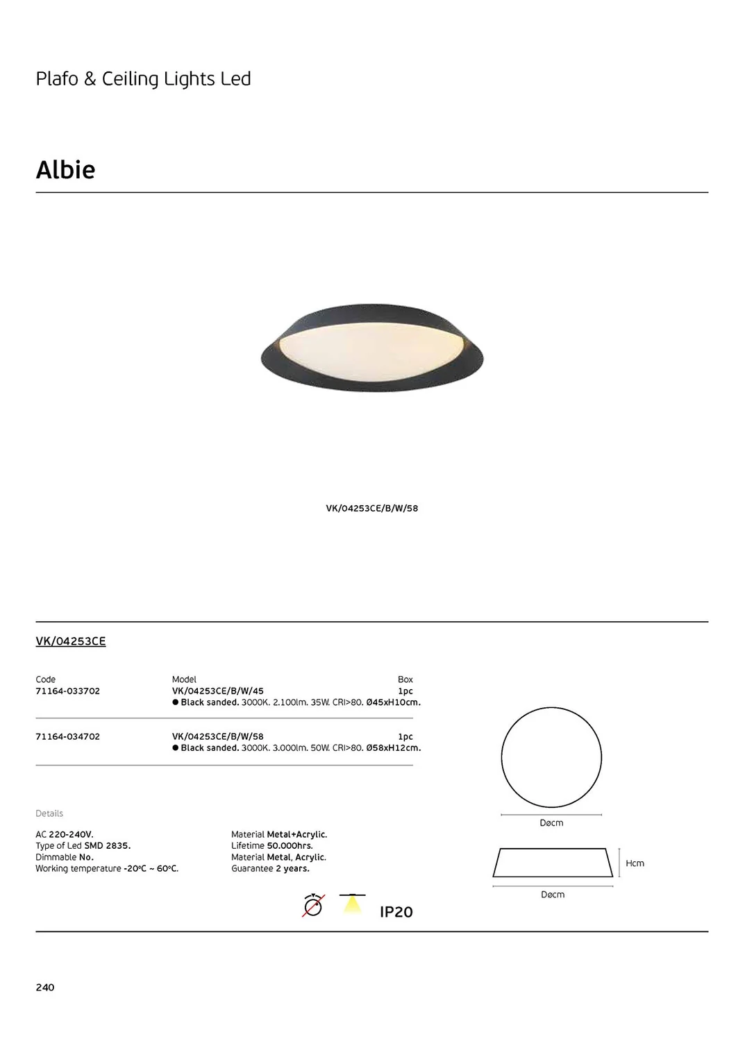 VK Lighting Μοντέρνα Μεταλλική Πλαφονιέρα Οροφής με Ενσωματωμένο LED σε Μαύρο χρώμα 45cm VK/04253CE/B/W/45 - second view