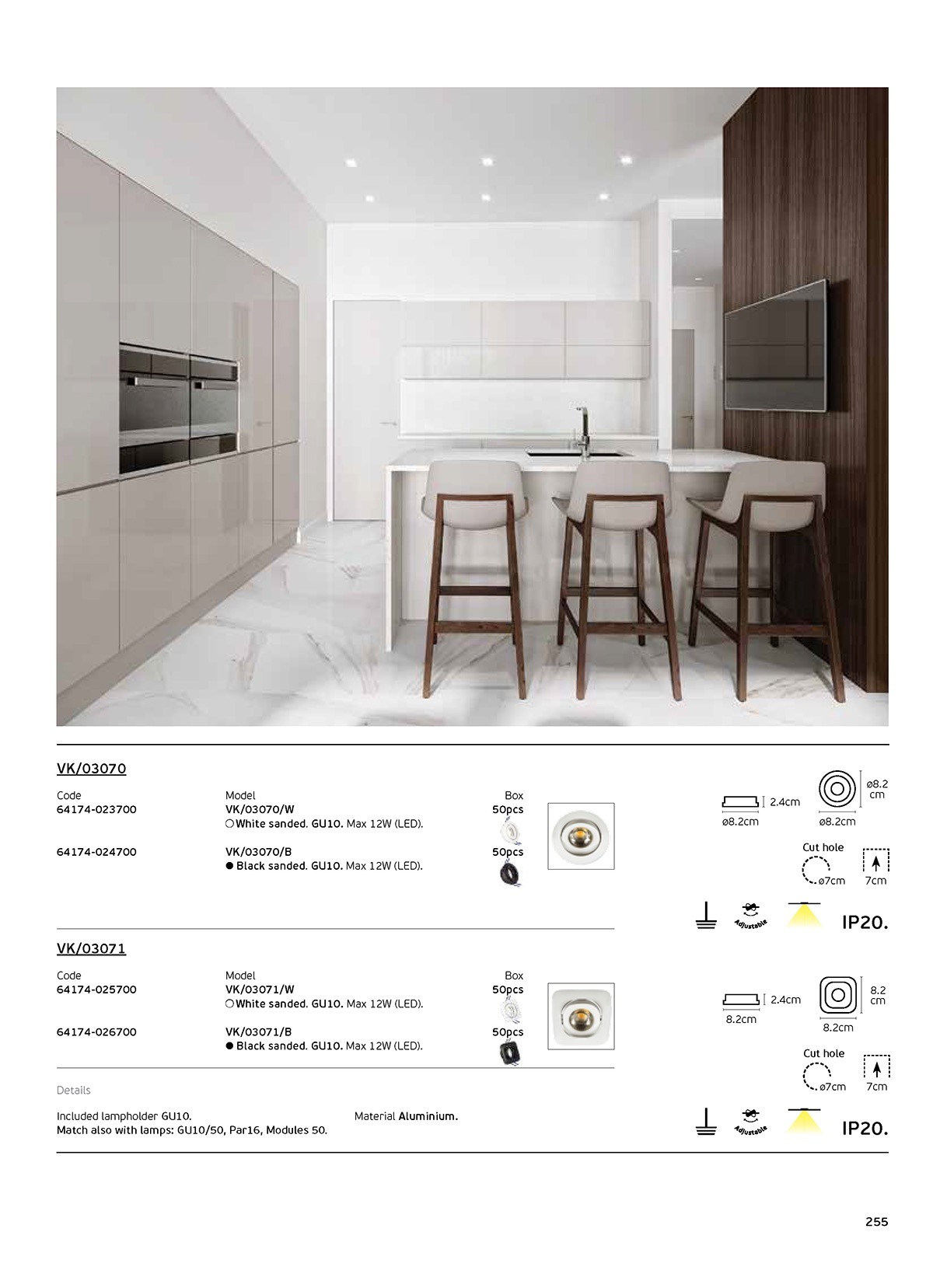 VK Lighting VK/03070/W Στρογγυλό Μεταλλικό Χωνευτό Σποτ με Ντουί GU10 Κινούμενο σε Λευκό χρώμα 8.2x8.2cm - μικρογραφία 4