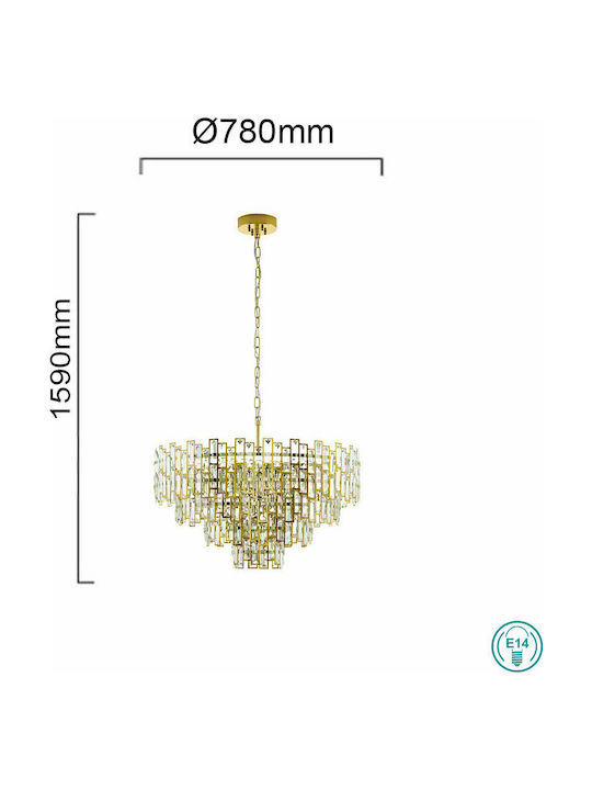 Eglo Calmeilles Πολυέλαιος 10xE14 Ø78cm με Κρύσταλλα Χάλκινος 39614 - second view
