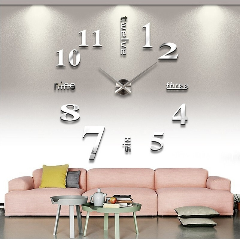 3D Ρολόι Τοίχου Creative Mirror DIY  Silver 