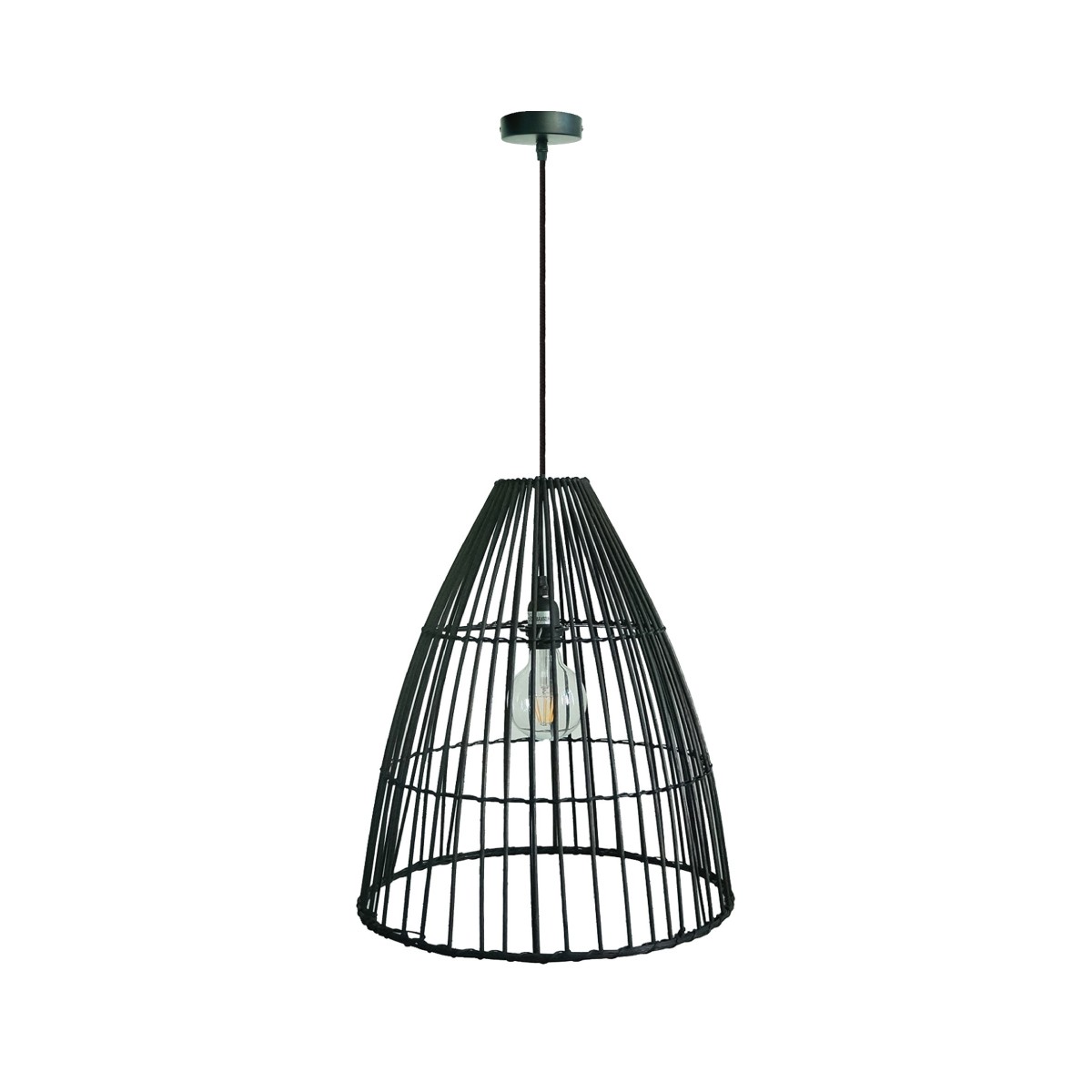 Φωτιστικό κρεμαστό μπαμπού, 240V, Ε27, Max 60w, IP20, ø45x50cm, μαύρο VK/03126PE/45